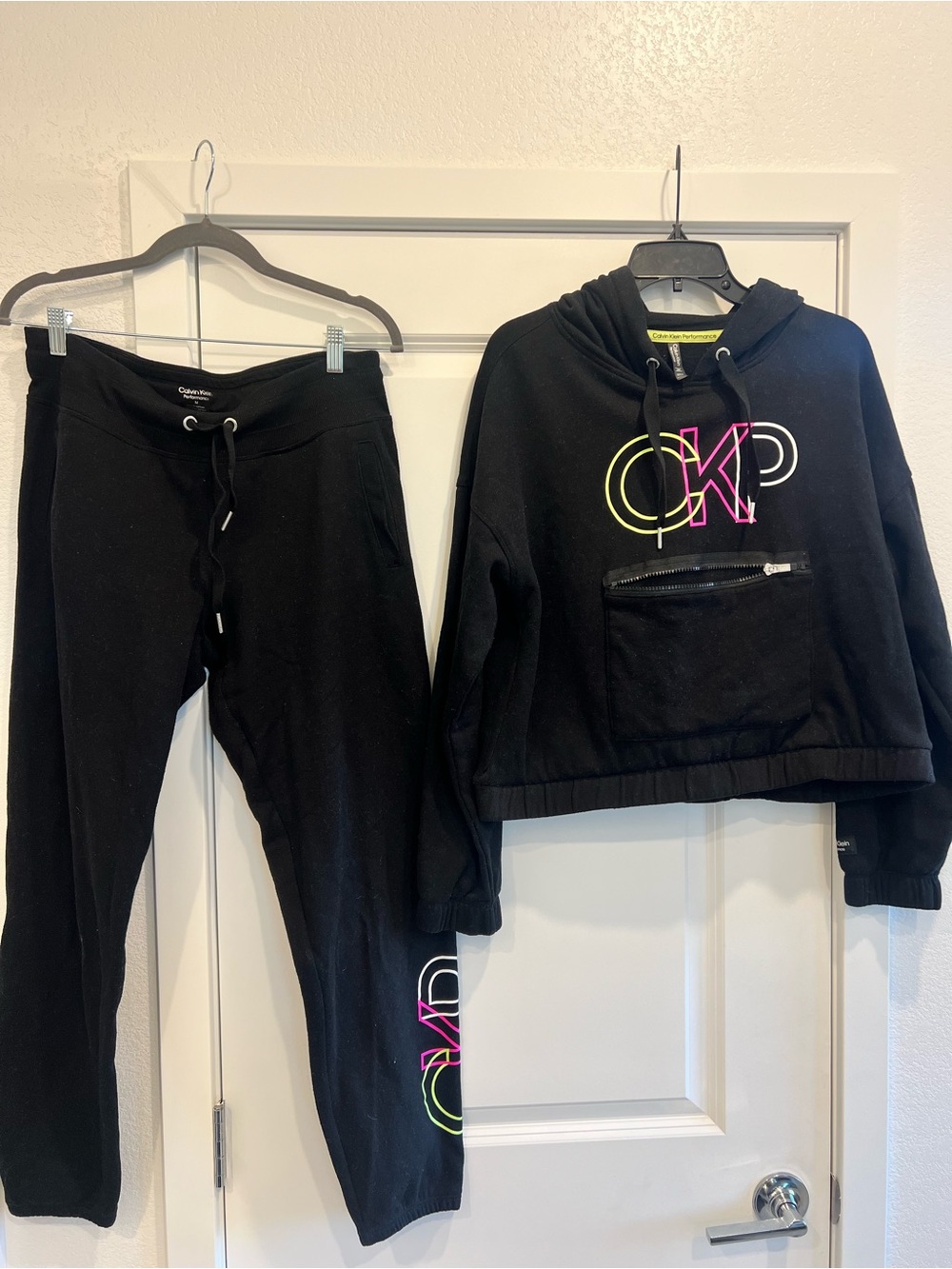 Calvin Klein Black Kids Sweatpants & Hoodie Set with Neon CK Logo